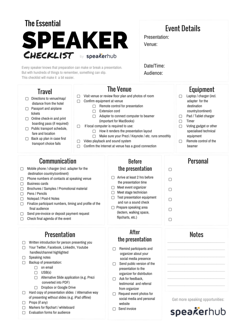 The Essential Speaker Checklist SpeakerHub