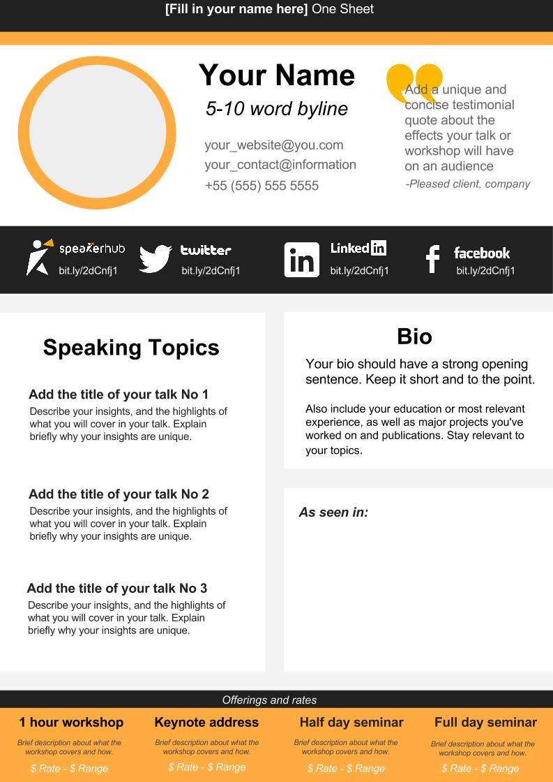 Speaker One Sheet Template Canva