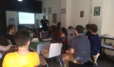 Giving a mixnet talk at the hackerspace in Tirana, Albania.