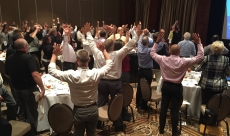 Audience participation during a corporate retreat