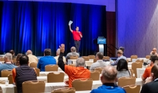 Presenting market data at a conference in Atlanta
